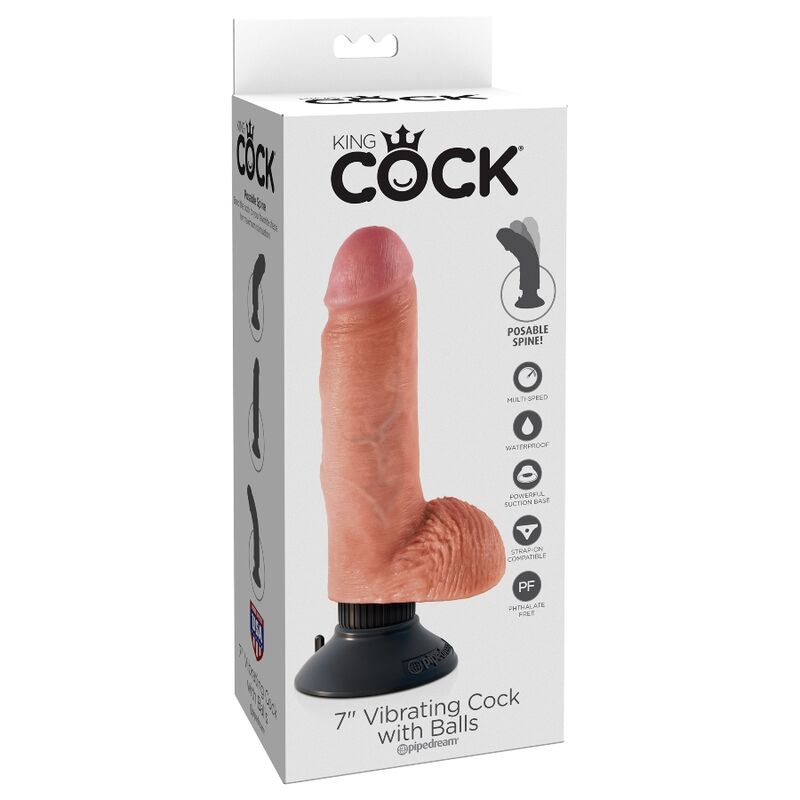 King Cock 17,78 cm Naturale con Sfere Vibrante — King Cock