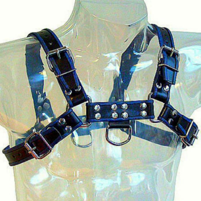 Imbracatura Bulldog Blu e Nera — Leather Body
