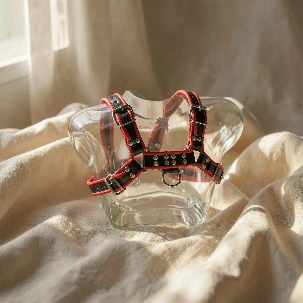 Imbracatura a catena III nero/rosso — Leather Body